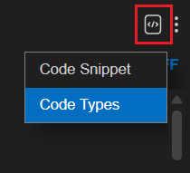 code snippet menu