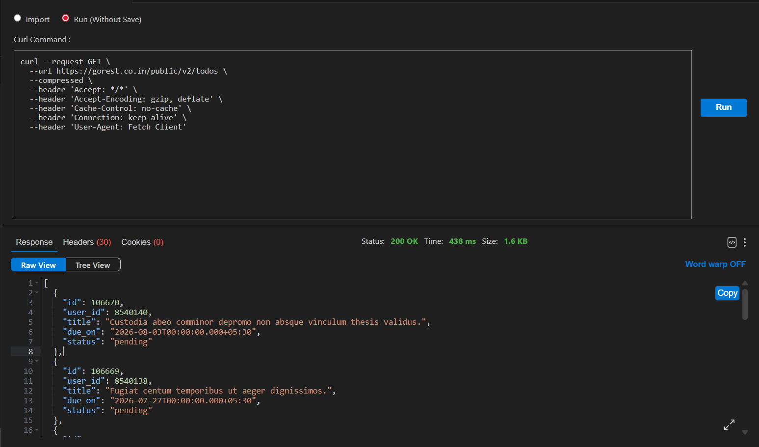 Run Curl Command