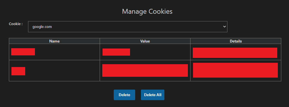 Manage Cookies UI