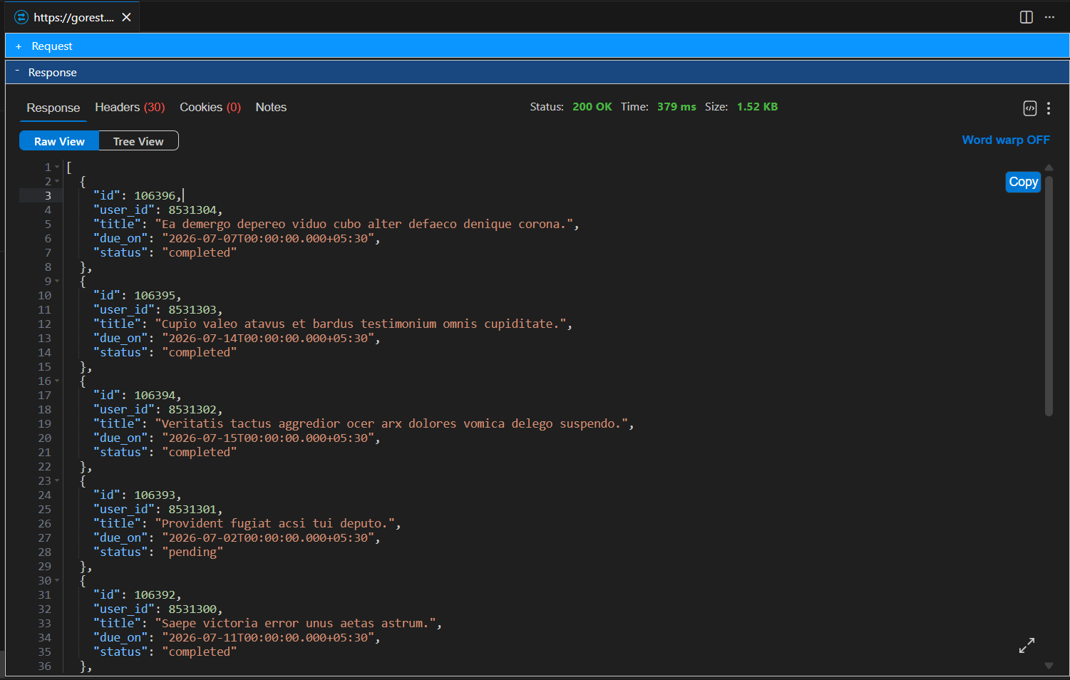 API response viewer with syntax highlighting and tree view