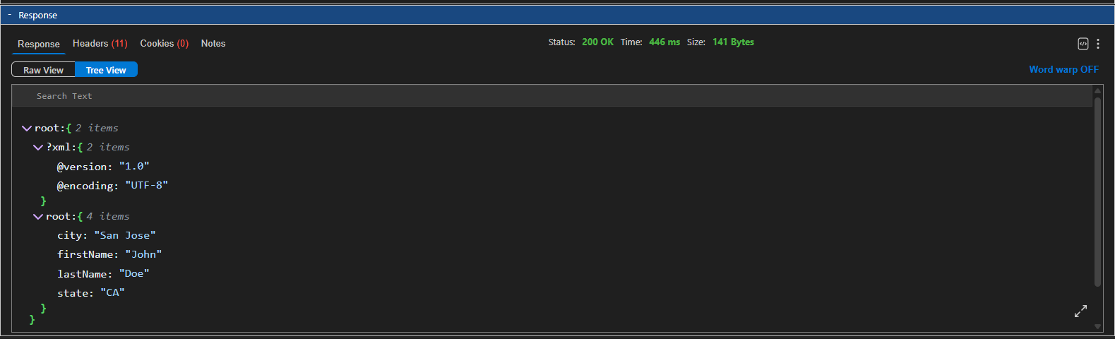 API response viewer with syntax highlighting and tree view