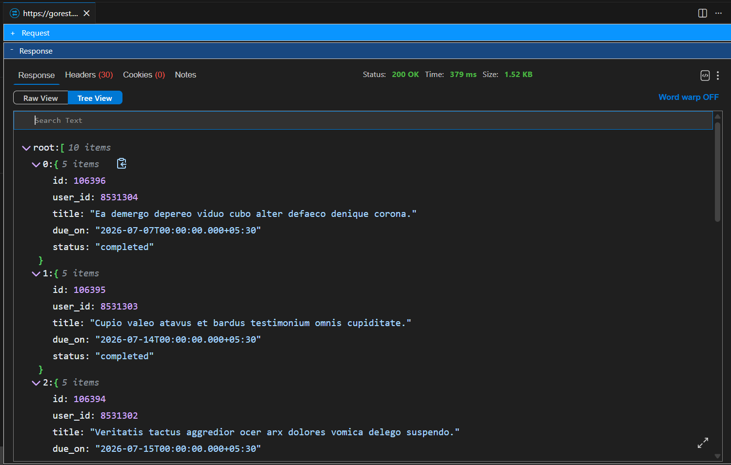 API response viewer with syntax highlighting and tree view